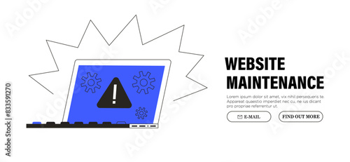 Technical problems with laptop, computer service support repair. Operating system, server or website error concept. Problems with website, business account, software or program or code crash.