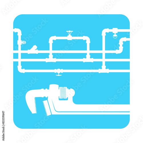 Plumbing tool and water pipe system. Symbol of plumbing repair and service