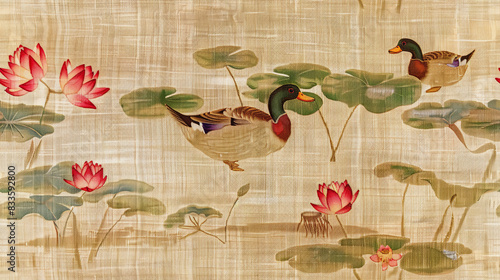 Seamless image of various patterned silk fabrics. photo