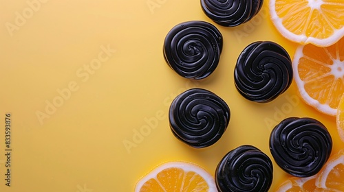 Colored liquorice candies on the background with copy space. photo
