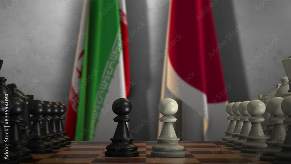 Japan and Iran National Flags with Chess Game Animation. Politics Concept, Government Conflict Japan and Iran National Flags with Chess Game Animation. Politics Concept, Government Conflict