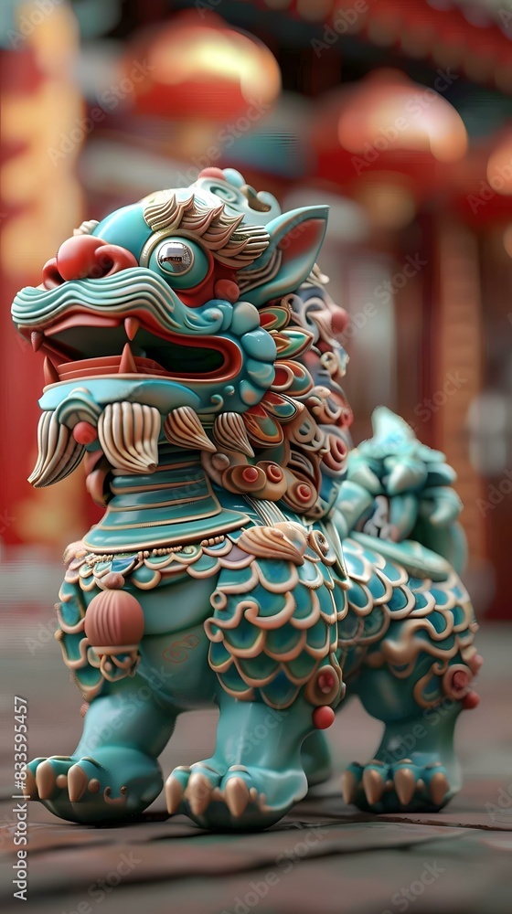 Obraz premium 3D rendering of a Chinese guardian lion