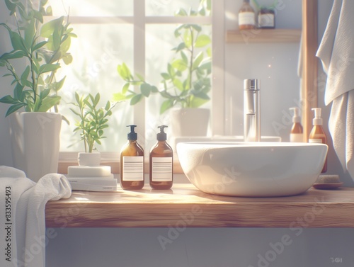 Stylish Bathroom. Hands washing concept  soap. High quality photo generated by AI