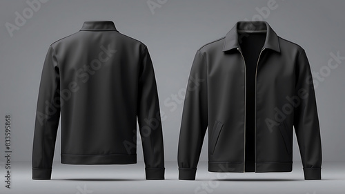 black jacket on a white, Blank sweatshirt black color preview template front and back view on white background. jacket mockup, AI Generative