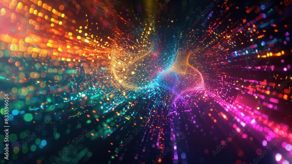 Fototapeta premium Futuristic shimmering particles 3d abstract background Colorful Burst of Light