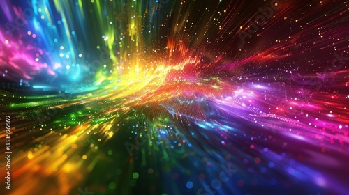 Futuristic shimmering particles 3d abstract background Colorful Burst of Light © BAIBOON