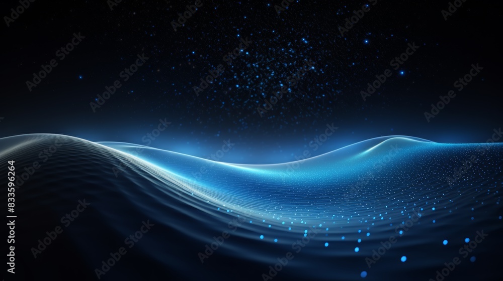 Blue particle wave with slanted curved dots Blue particle wave with slanted curved dots