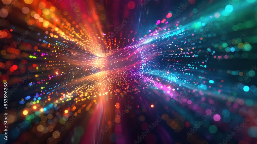 Fototapeta premium Futuristic shimmering particles 3d abstract background Colorful Burst of Light
