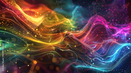 Futuristic shimmering particles 3d abstract background Colorful Burst of Light