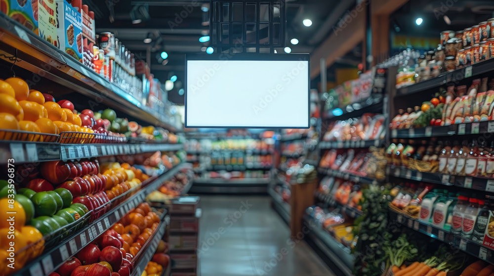 blank white board in supermarket