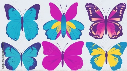 Set of beautiful colored butterfly wings. Isolated white background.