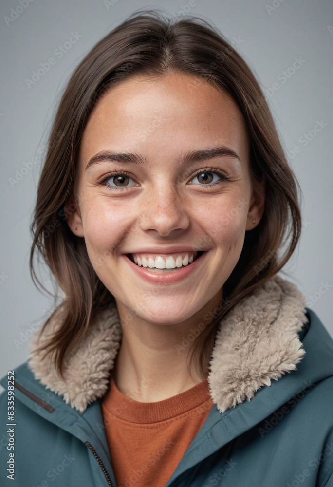 portrait view of a regular happy smiling Antarctic girl , ultra realistic, candid, social media, avatar image, plain solid background portrait view of a regular happy smiling Antarctic girl , ultra realistic, candid, social media, avatar image, plain solid background