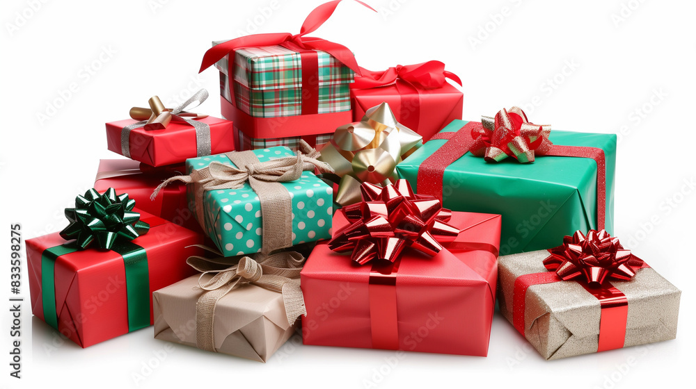 Different Christmas gift boxes on white background. Different Christmas gift boxes on white background.