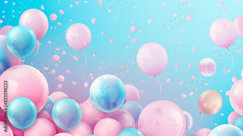 Beautiful panoramic background with pink and blue balloons.