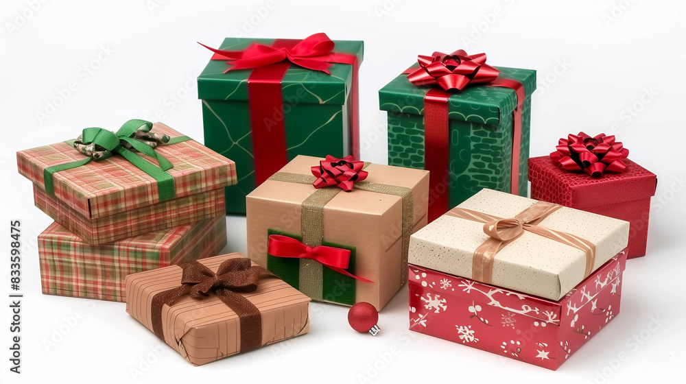 Obraz premium Different Christmas gift boxes on white background.