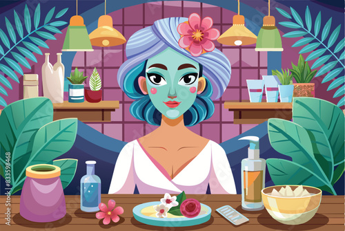 a girl getting face masks at a beauty parlor. Atmosphere of beauty and health.