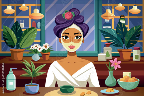 a girl getting face masks at a beauty parlor. Atmosphere of beauty and health.