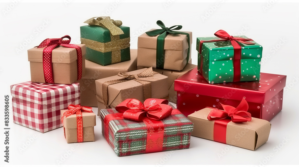 Obraz premium Different Christmas gift boxes on white background.