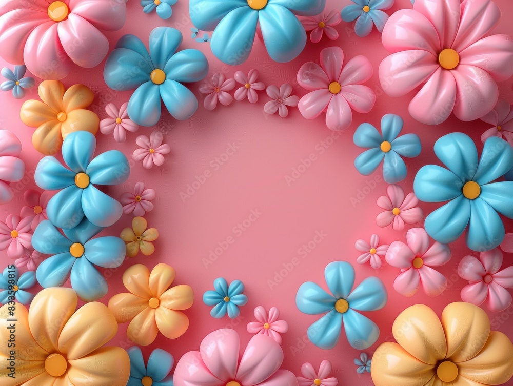 3D Fantasy bright flowers balloon flowers on pink background. 3D Fantasy bright flowers balloon flowers on pink background.