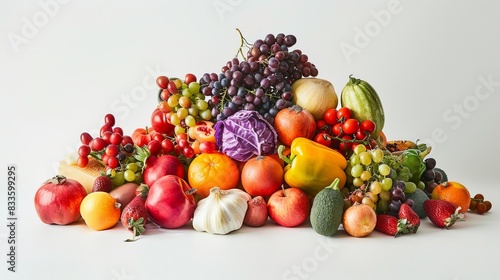 set of different fruits and vegetables on white background