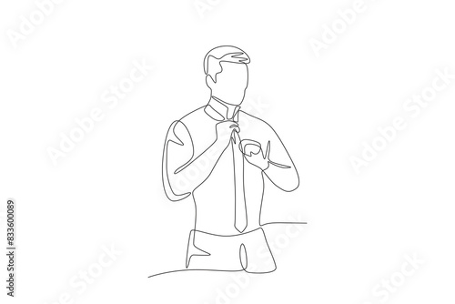 Man wearing a tie in the morning. Getting ready in the morning concept one-line drawing