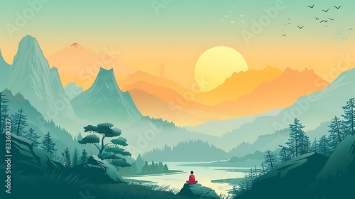 Explore the reasons behind the growing popularity of serene landscapes in mindfulness and meditation illustrations photo