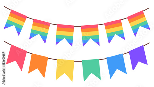 Rainbow festive flags, bunting garland, vector illustration, isolated on white
