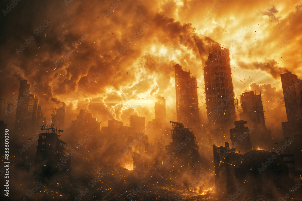 Obraz premium Large city being destroyed