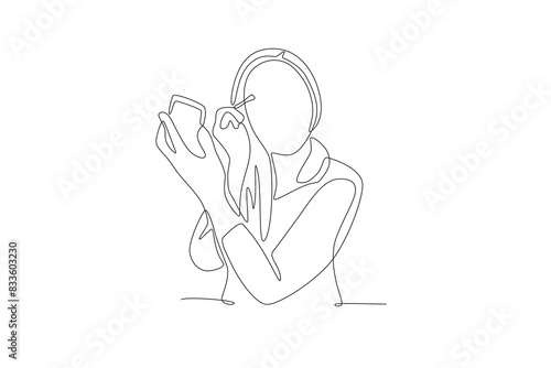 Woman who makes up before going to work. Getting ready in the morning concept one-line drawing