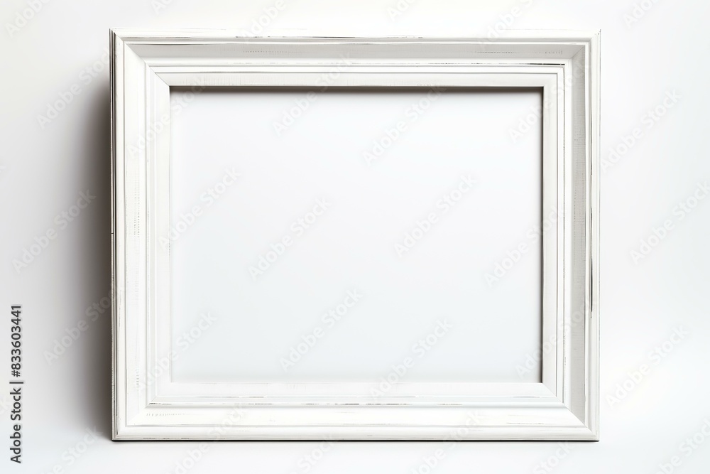 Simple white picture frame against a white background, perfect for adding custom content Simple white picture frame against a white background, perfect for adding custom content