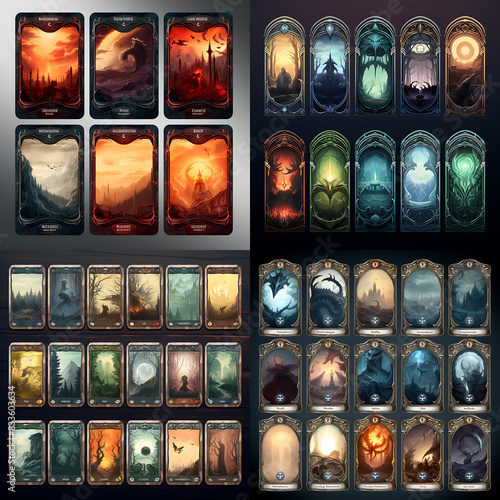 tcg game card design fantasy style border, Exceptional TCG creature card: Immerse in its intricate design, blending fantasy and strategy, AI