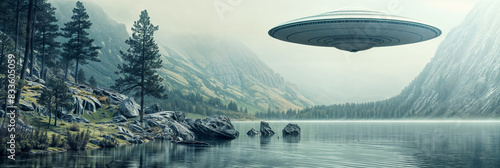 UFO hovering over a lake photo