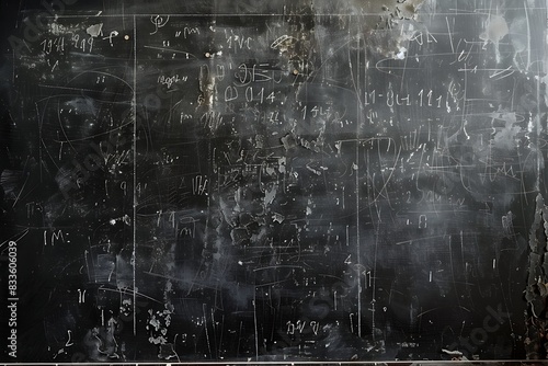 Grungy, smeared chalkboard with faint writing. photo
