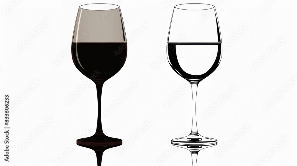 Elegant contrast black and white wine glasses on white background for stylish dining experience Elegant contrast black and white wine glasses on white background for stylish dining experience