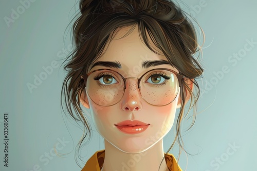 Wallpaper Mural Close up of a young woman with freckles, large glasses and a contemplative expression, exuding serenity Torontodigital.ca