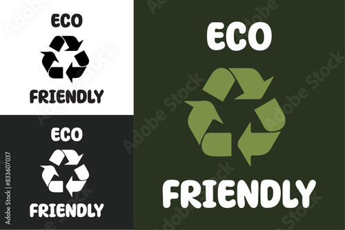 Eco-friendly and Sustainable concept lettering. Floral  badge minimalist vector. Climate change activist printable accessories. Label for recycled and ecological products