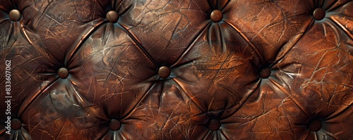 Close-up of brown tufted leather upholstery. photo