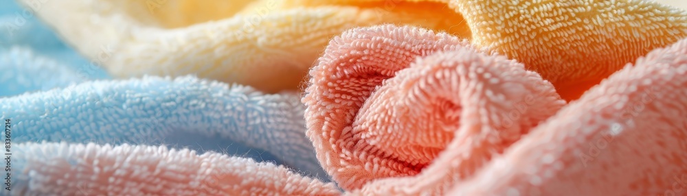 Closeup of soft, colorful fabric textures. Closeup of soft, colorful fabric textures.