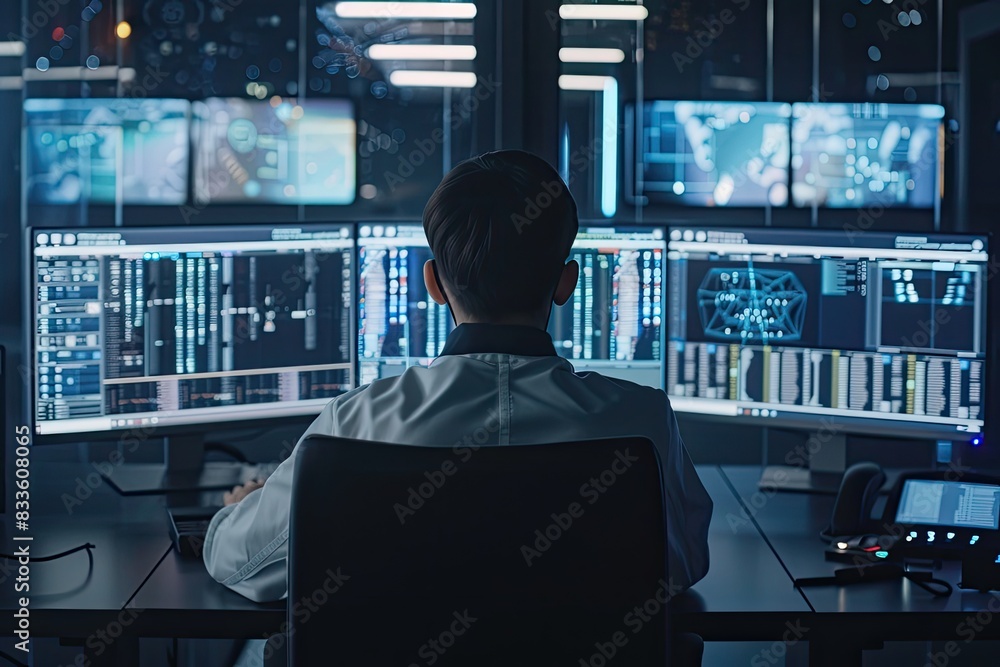 Fototapeta premium Data Analyst Monitoring Global Network Systems