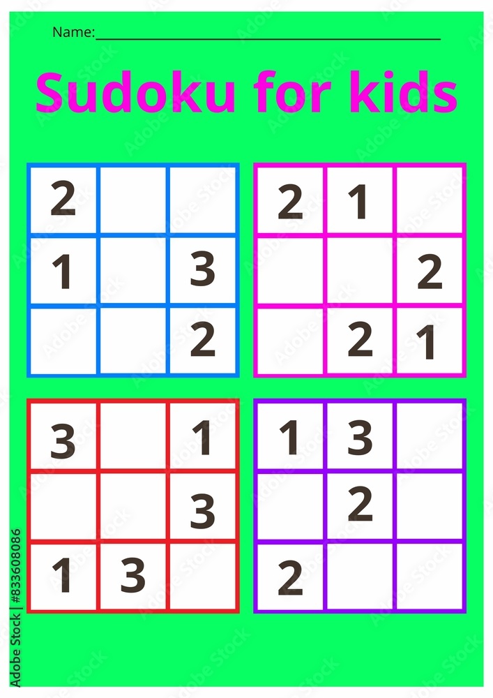 A Sudoku game for kids with numbers. A task sheet for children. Developing logic, an educational game. A Sudoku game for kids with numbers. A task sheet for children. Developing logic, an educational game.