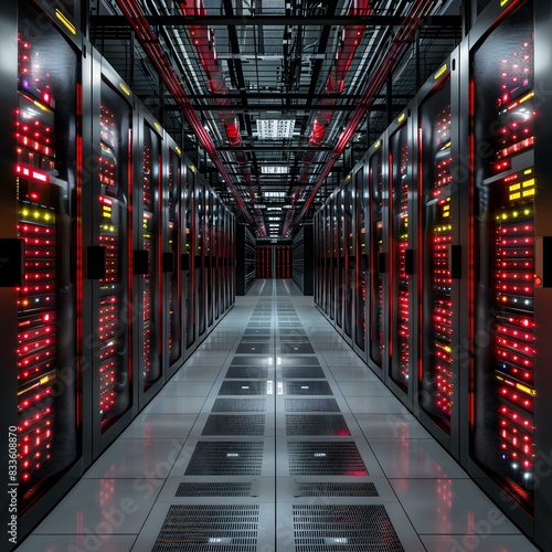 Futuristic Sci-Fi Server Room With Glowing Red Lights