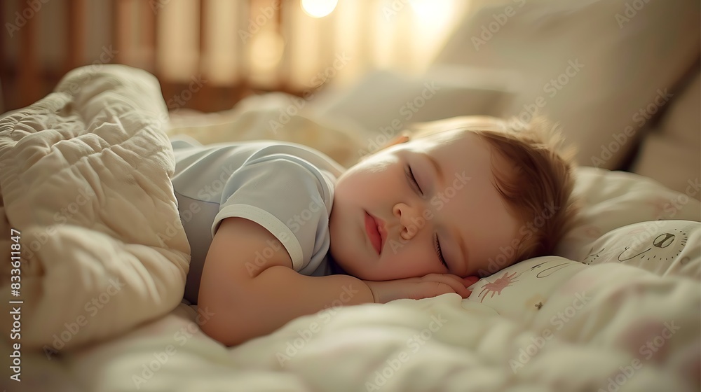 Close up view a cute baby is sleeping in bed Close up view a cute baby is sleeping in bed