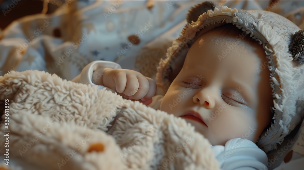 Close up view a cute baby is sleeping in bed Close up view a cute baby is sleeping in bed