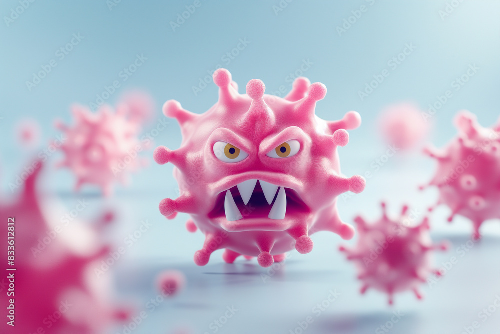 Naklejka premium 3d render cute emotional of bacteria or virus low polygon detailed 3d, cartoon 3d, plasticine style 3d, Isolated corbackground 
