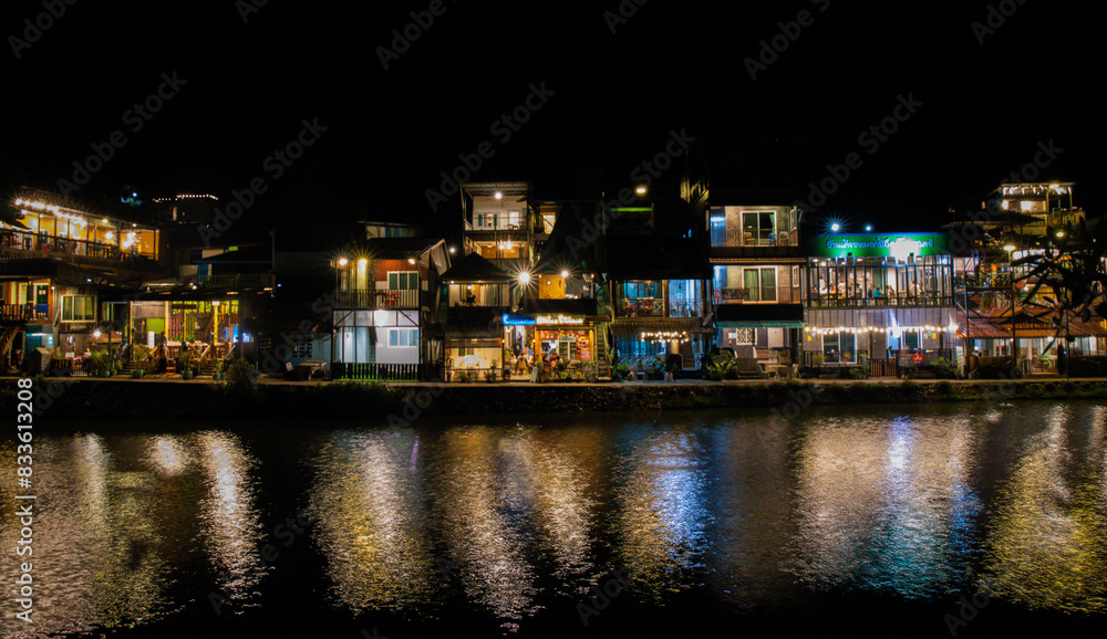 Night view at Pilok, Kanchanaburi Ban E-Tong in Pilok Thailand