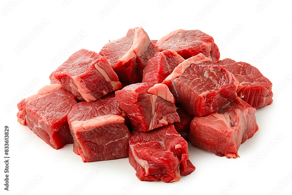 Pile of beef cubes isolated on white.. Pile of beef cubes isolated on white..