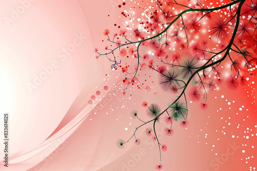 A pink background with a red branch with white dots