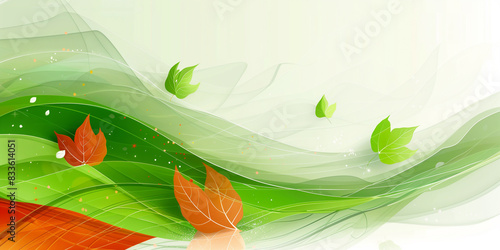 A green leafy background with a few leaves falling in the foreground