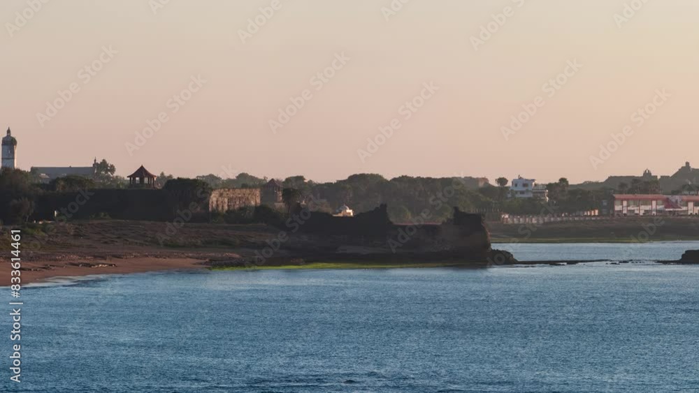 India, Diu District, panoramic view of the Portuguese fortress and the Arabian Sea, Daman and Diu Territory India, Diu District, panoramic view of the Portuguese fortress and the Arabian Sea, Daman and Diu Territory
