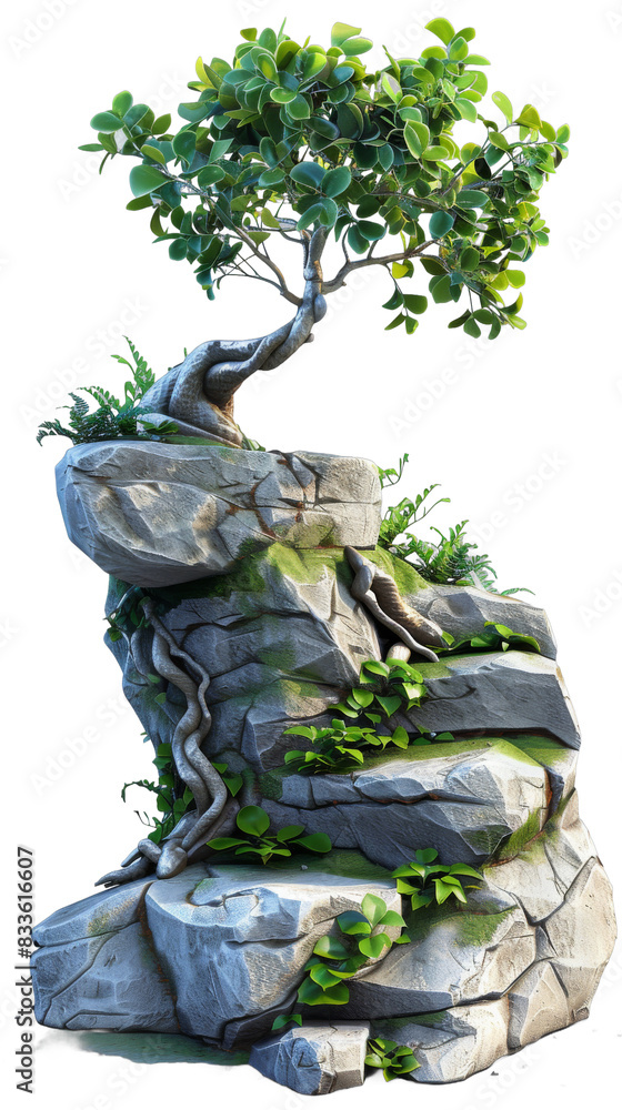 Fototapeta premium [Transparent Background PNG]A Bonsai Tree on a Rock
